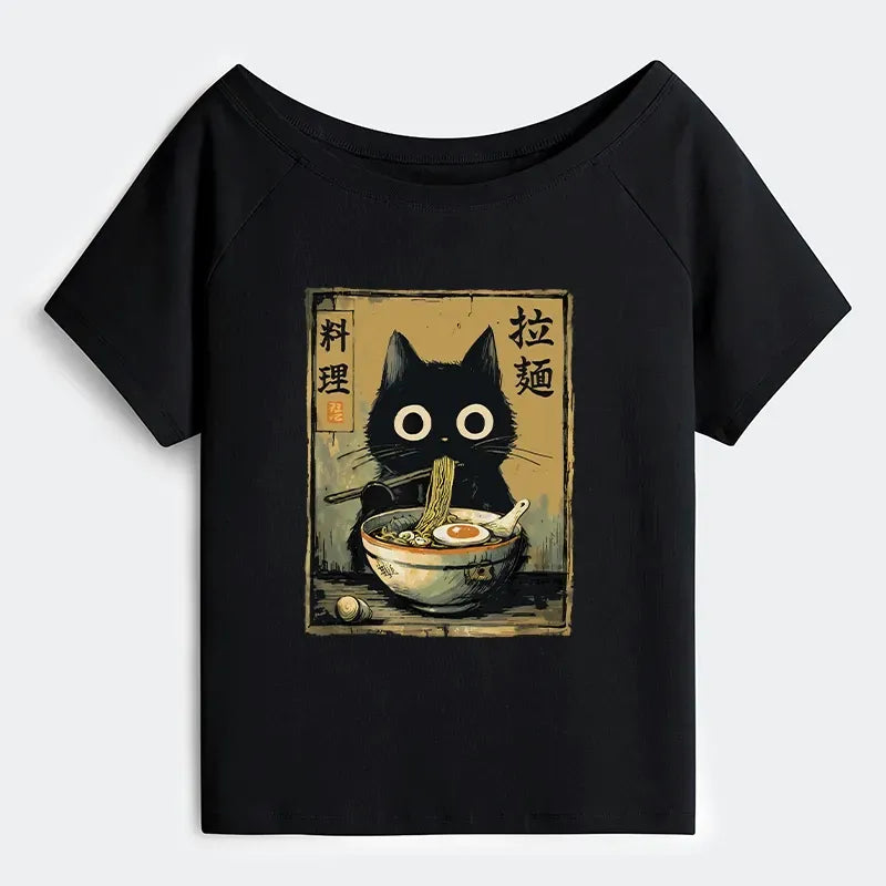 Japan Cat Ramen T-Shirt for Women