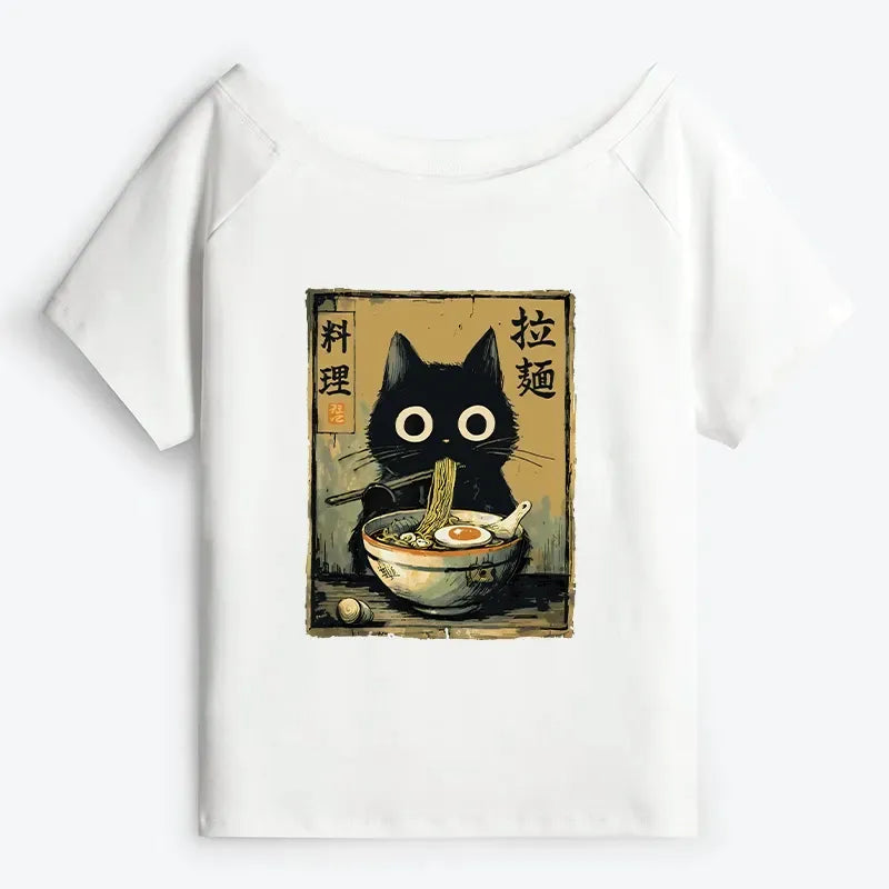 Japan Cat Ramen T-Shirt for Women