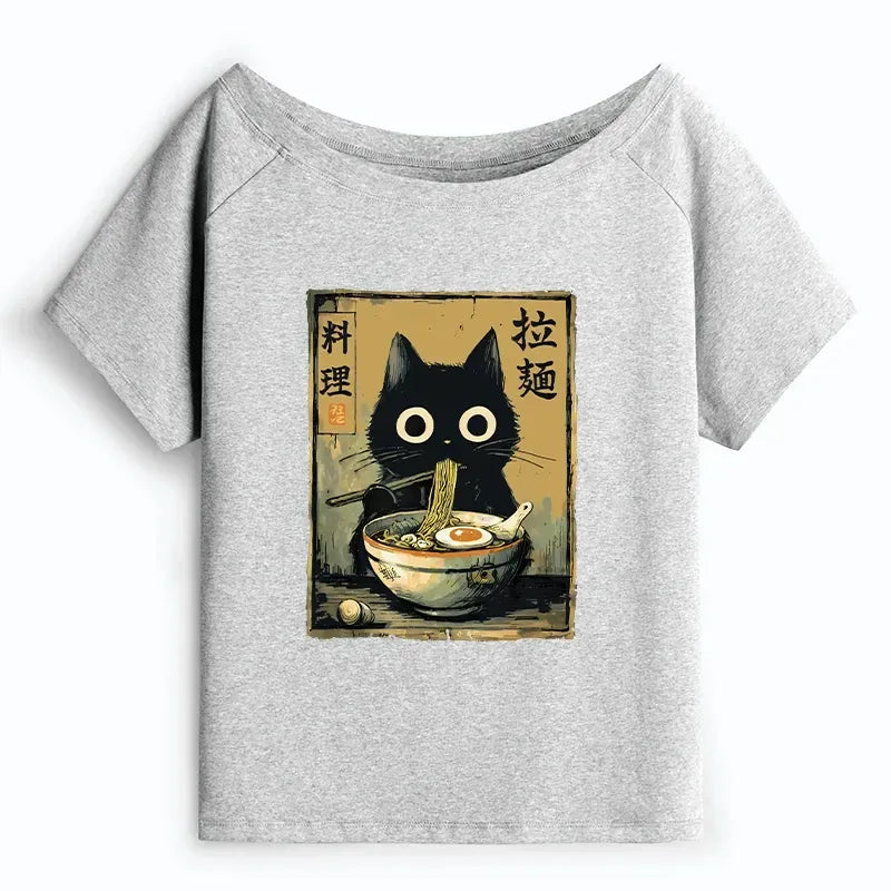 Trendy Kyoto-Lion Cat Ramen T-Shirt
