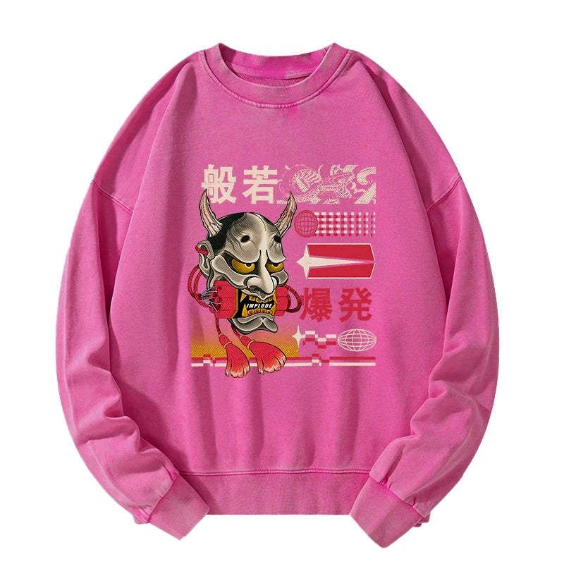 washed unisex sweatshirt with hannya mask on sale
