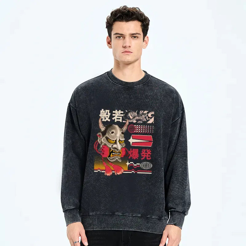 Kyoto-Lion Hannya Mask Japanese Washed Sweatshirt