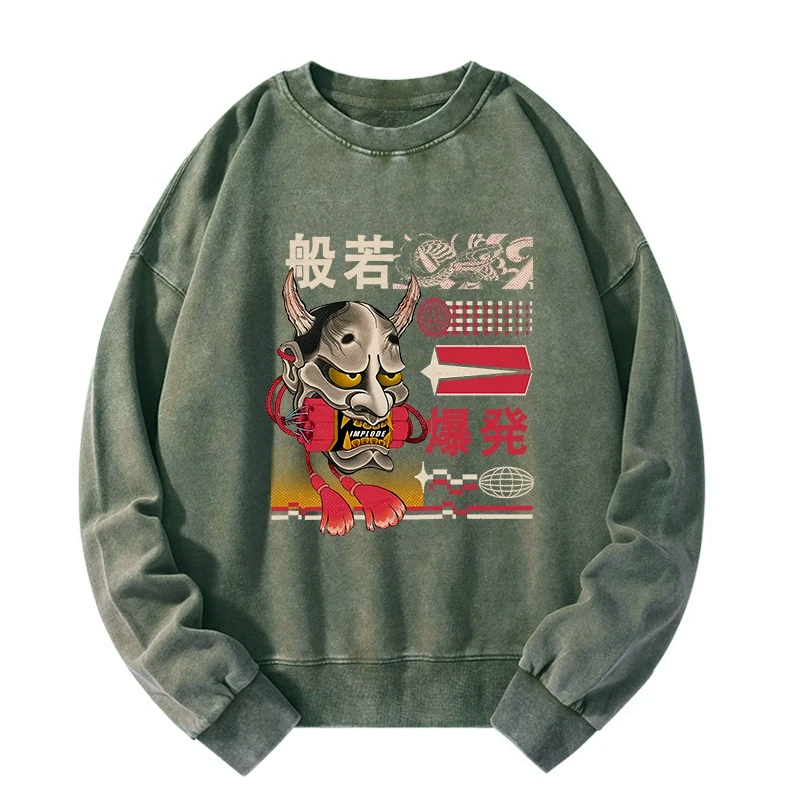 Kyoto-Lion Hannya Mask Japanese Washed Sweatshirt