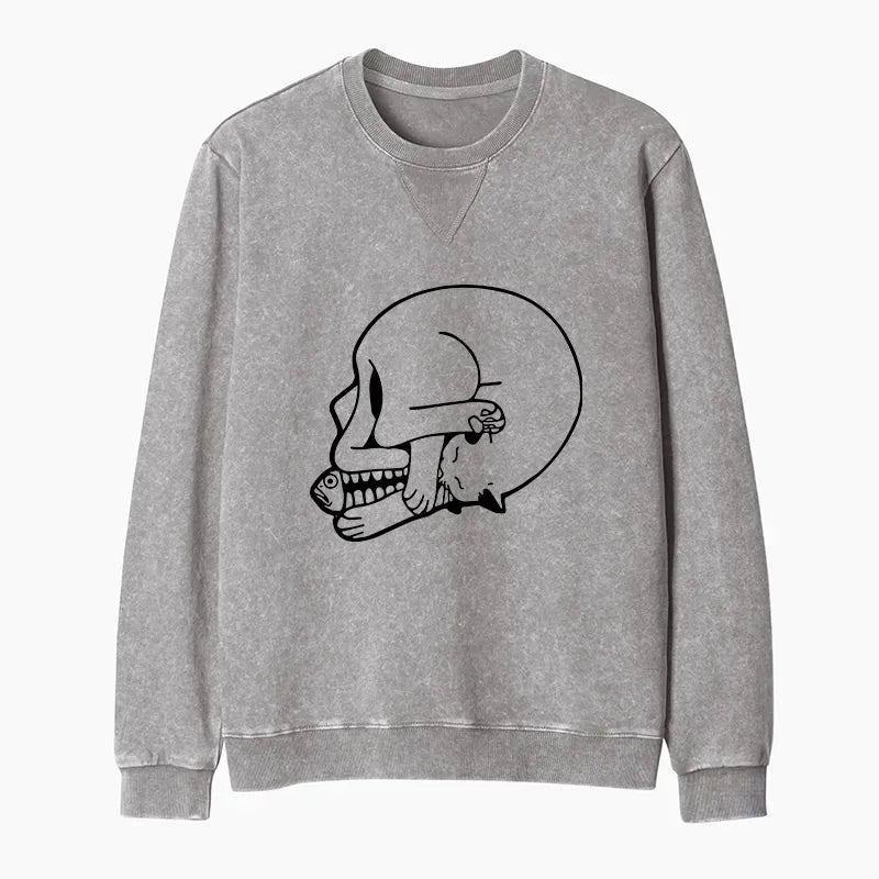 Funny Cat Eating Fish Sweatshirt for Gift