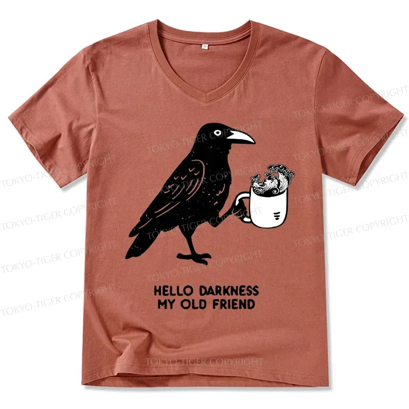 Kyoto-Lion Crow Drinking Black Coffee Funny V-Neck Classic T-Shirt