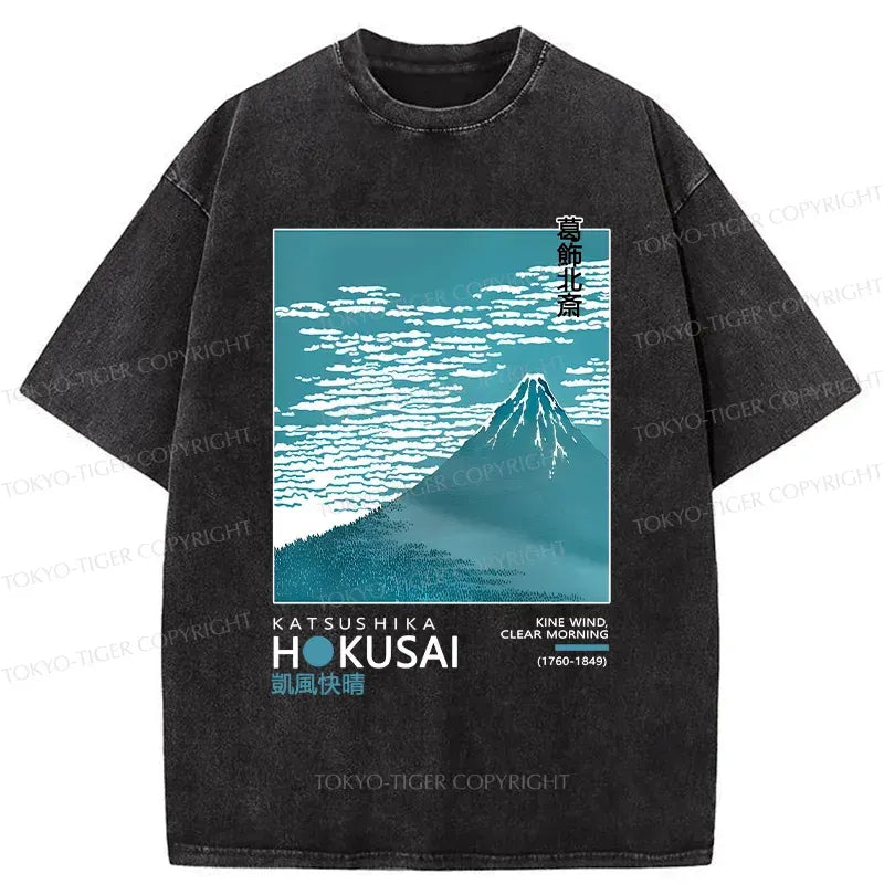 Japanese Retro Mount Fuji Washed T-Shirt for Gift Idea