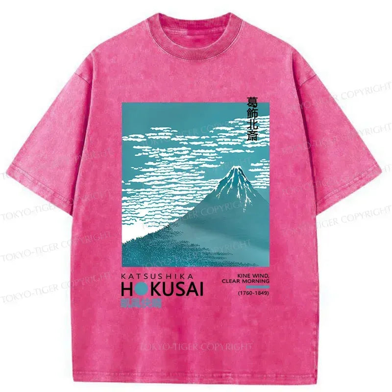 Japanese Retro Mount Fuji Washed T-Shirt for Gift Idea