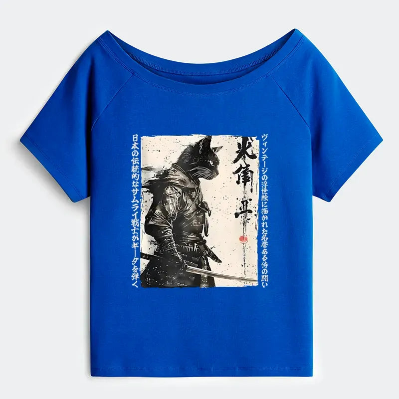Off Shoulder Samurai Cat Shirt for Gift for Her