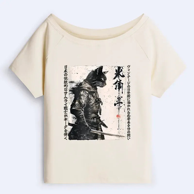 Off Shoulder Samurai Cat Shirt for Gift for Her