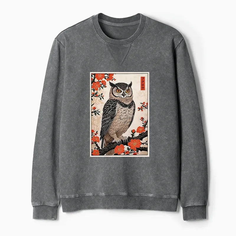 Kyoto-Lion Vintage Japanese Owl Washed Terry Sweatshirt
