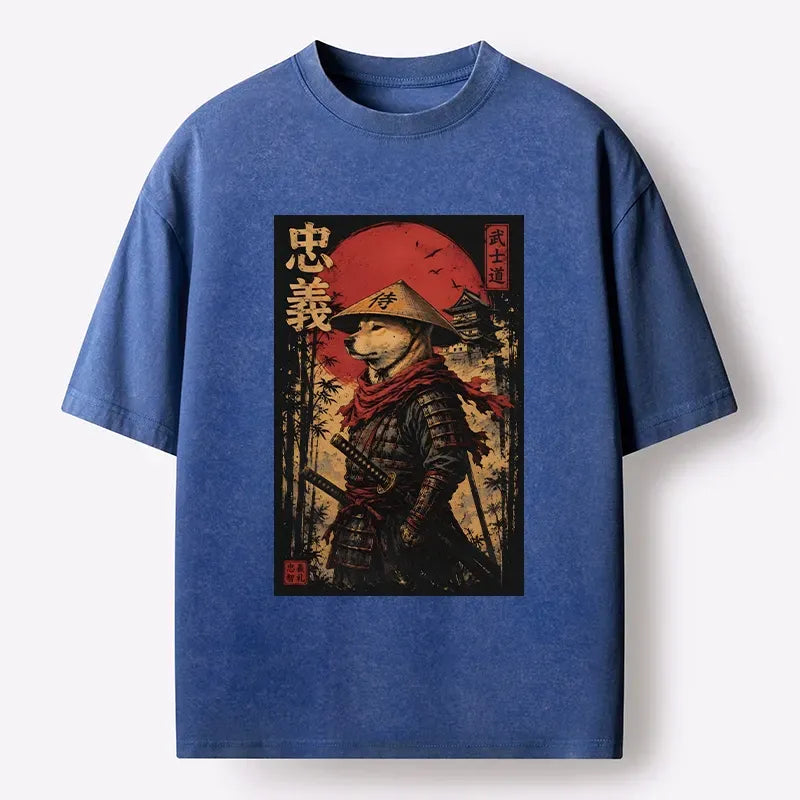 Kyoto-Lion Loyal Samurai Dog With A Sword Washed T-Shirt