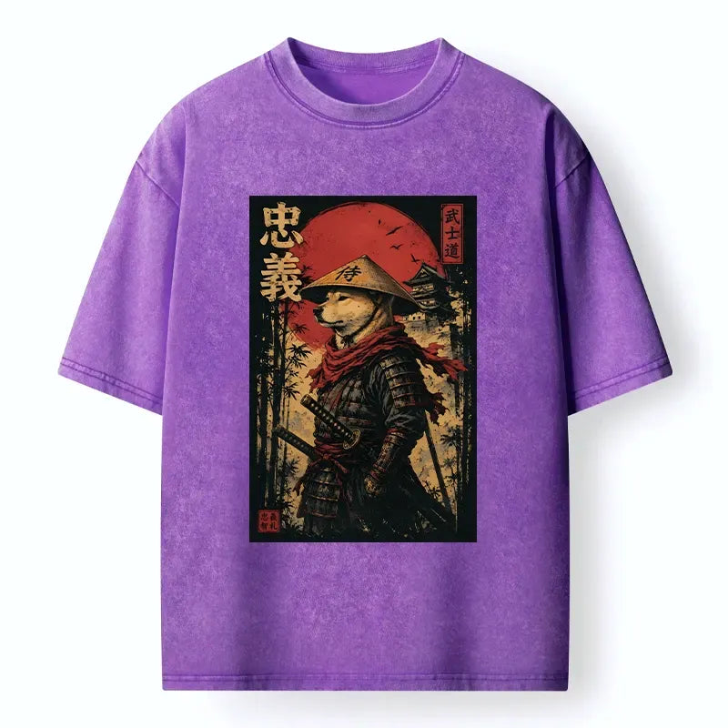 Kyoto-Lion Loyal Samurai Dog With A Sword Washed T-Shirt