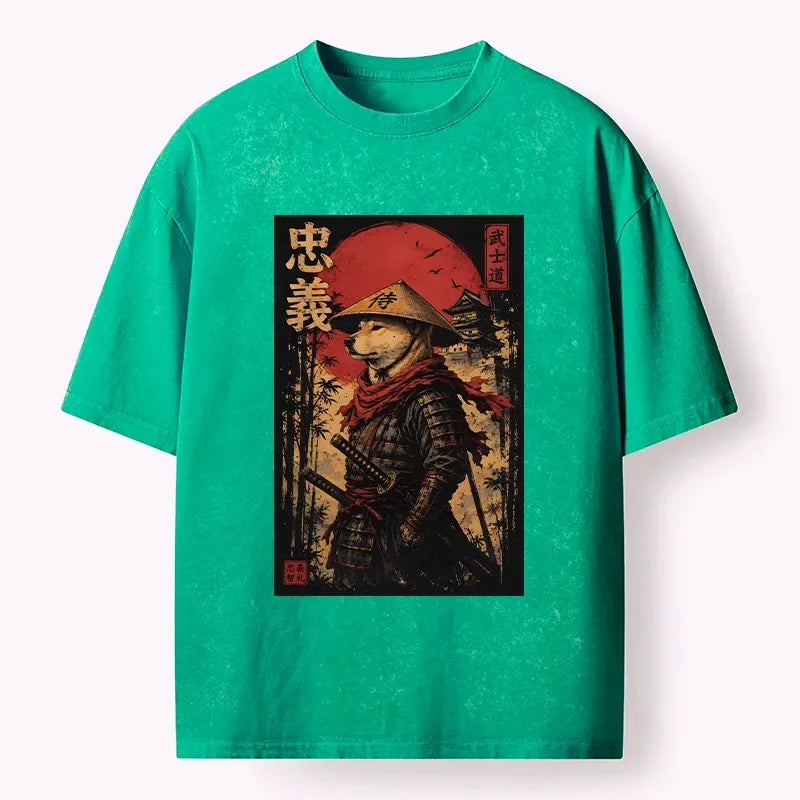 Samurai Dog Washed T-Shirt for Daily Wear