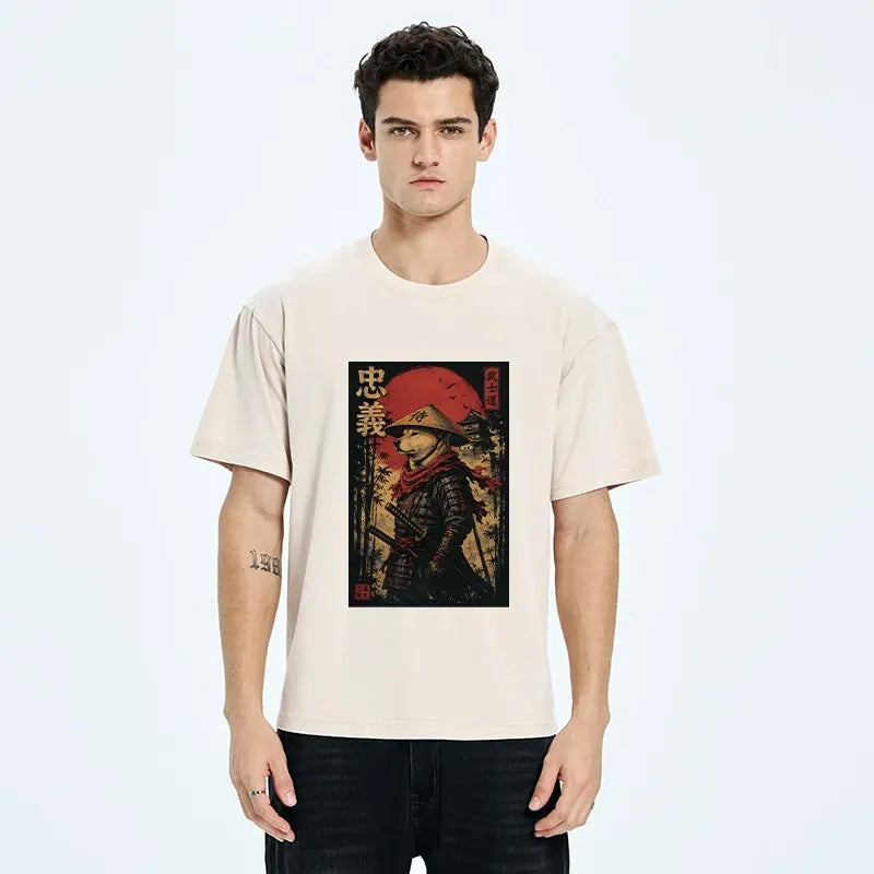 Samurai Dog Washed T-Shirt for Daily Wear