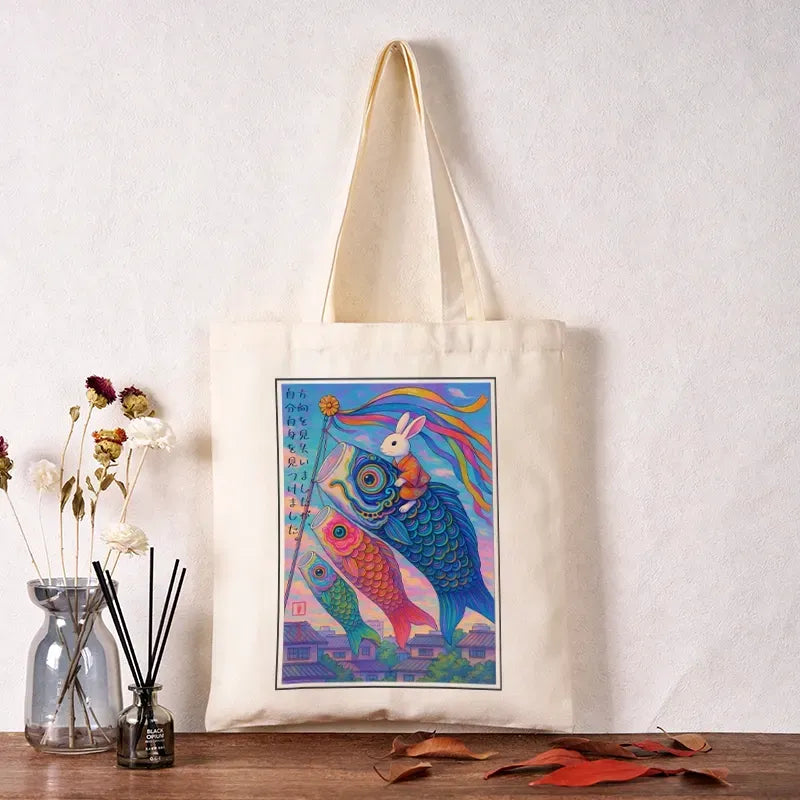 Kyoto-Lion Ukiyoe Rabbit Ride Carp Streamer Poster Tote Bag