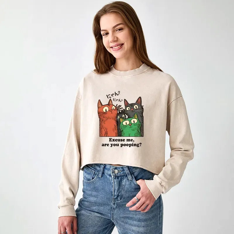 trendy Japanese cat sweatshirt for women