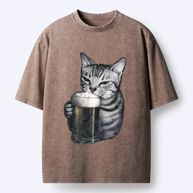 Kyoto-Lion Cheers With The Cat Washed T-Shirt