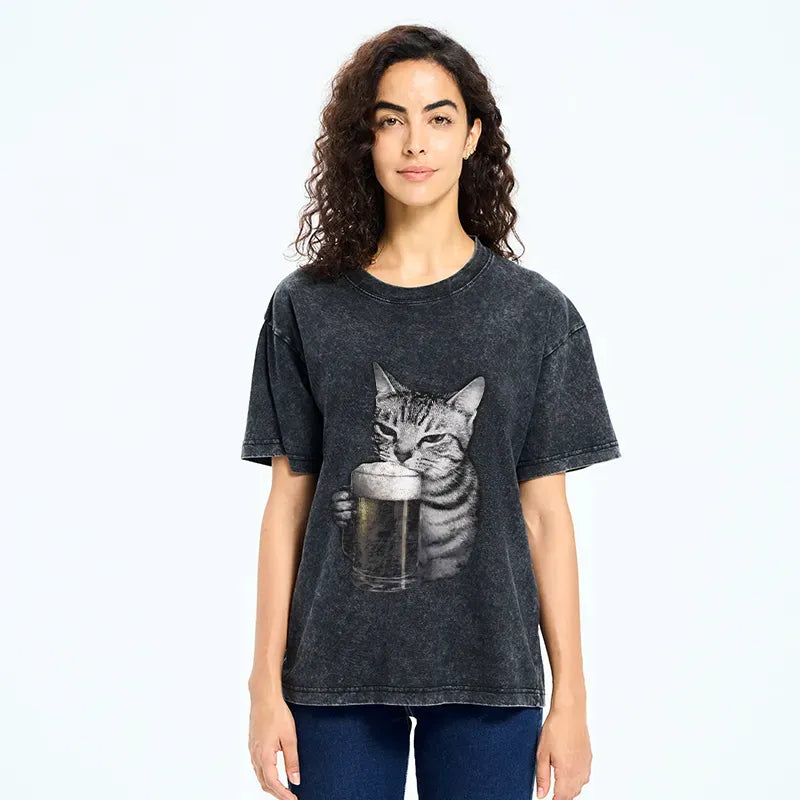 Kyoto-Lion Cheers With The Cat Washed T-Shirt