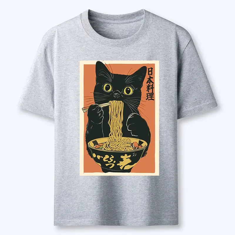 Japanese Black Cat Ramen T-Shirt