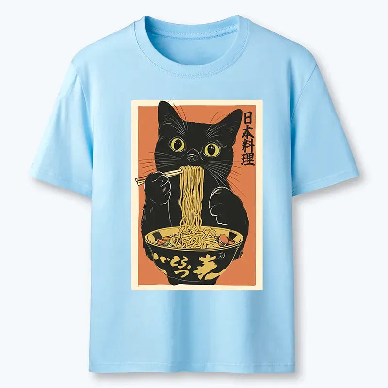 Kyoto-Lion Black Cat Eats Japan Ramen Classic T-Shirt