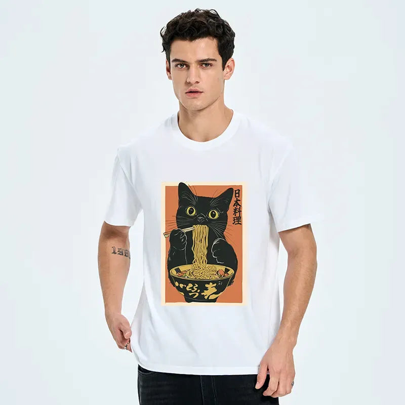 Black Cat Ramen Tee for Summer