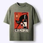 Kyoto-Lion Cool Cat Enjoys Wine At Tavern Washed T-Shirt