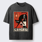 Kyoto-Lion Cool Cat Enjoys Wine At Tavern Washed T-Shirt