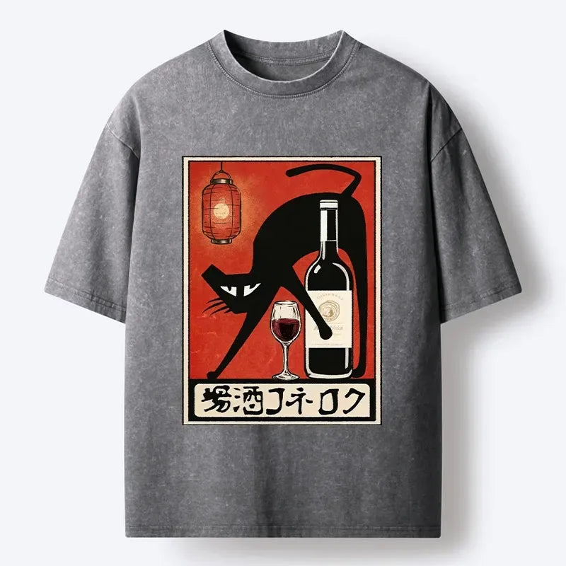 Washed Ukiyo-e Cat Tee For Summer