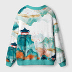 Kyoto-Lion Serene Chinese Mountain Landscape Ugly Cardigan Sweater