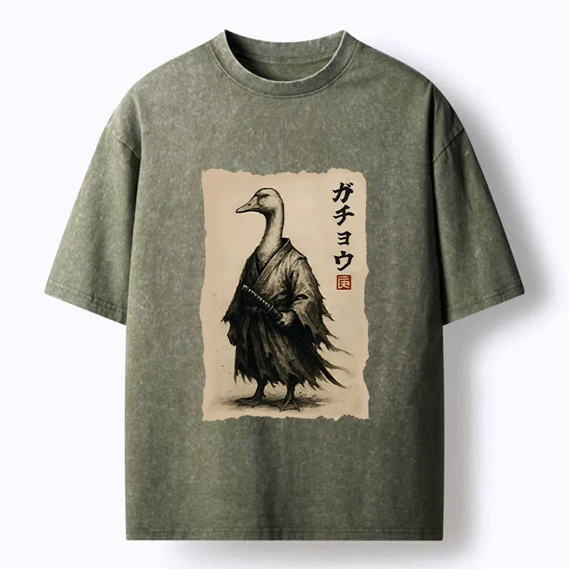 Kyoto-Lion Samurai Duck Art Washed T-Shirt