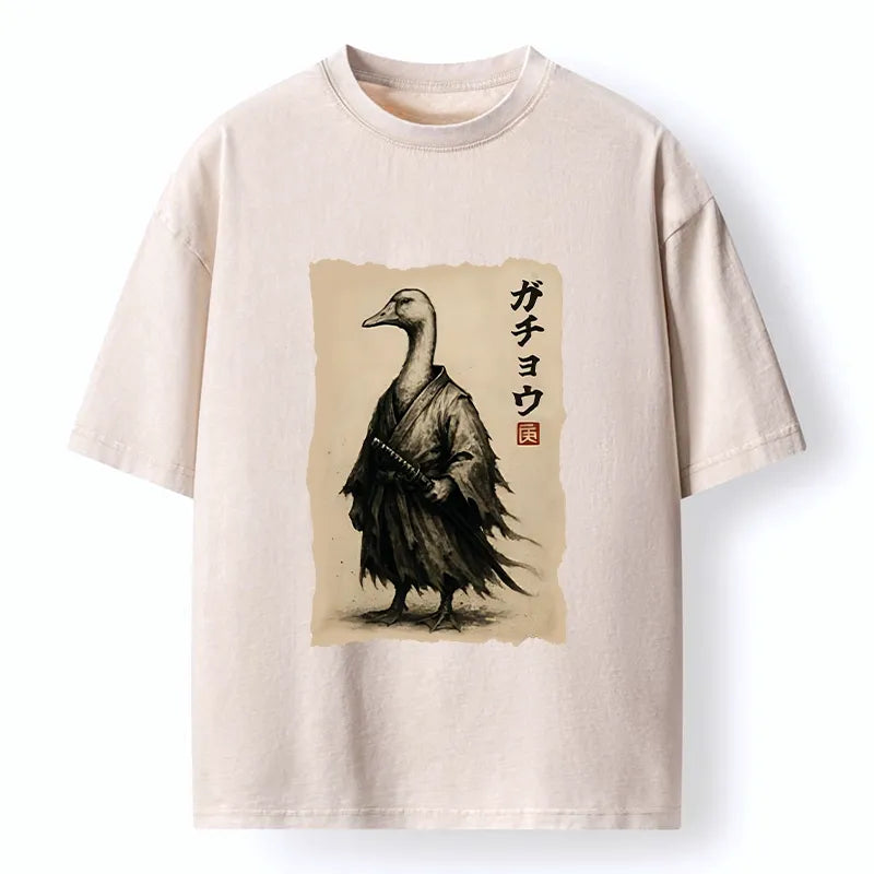 Kyoto-Lion Samurai Duck Art Washed T-Shirt