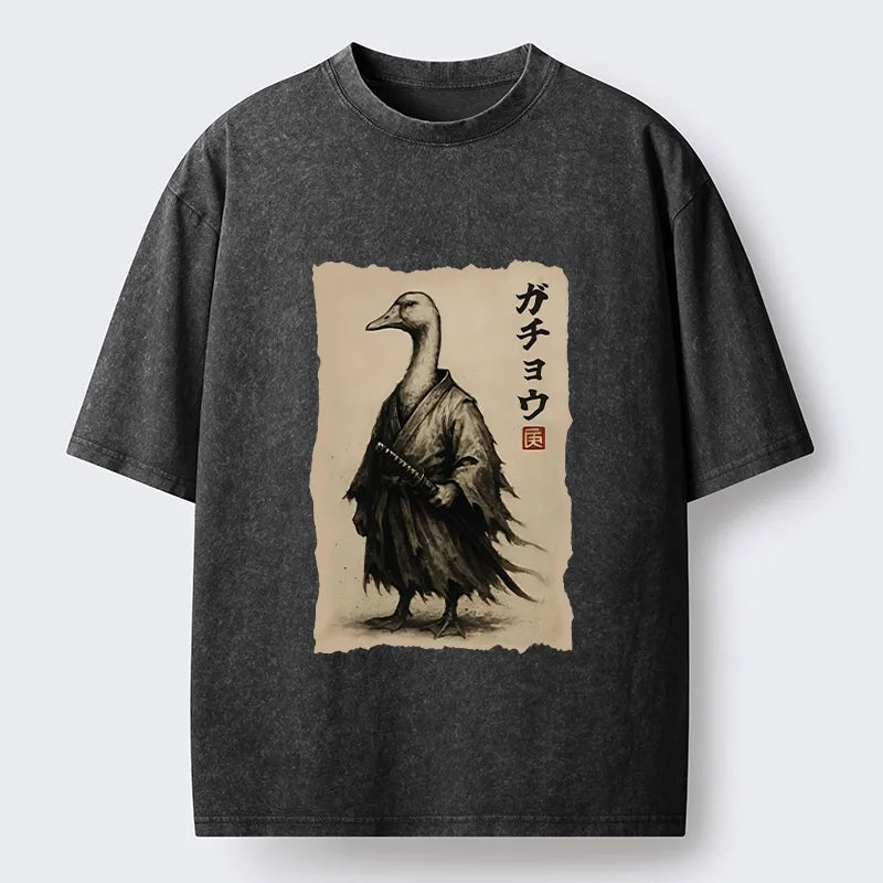 Kyoto-Lion Samurai Duck Art Washed T-Shirt