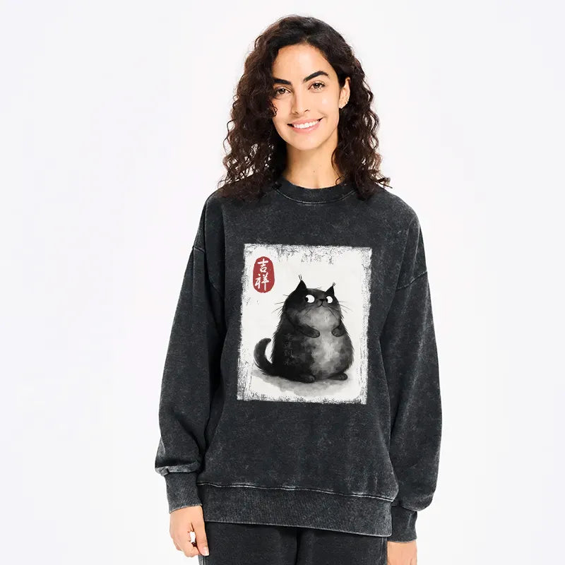 Auspicious black cat sweatshirt gift for her