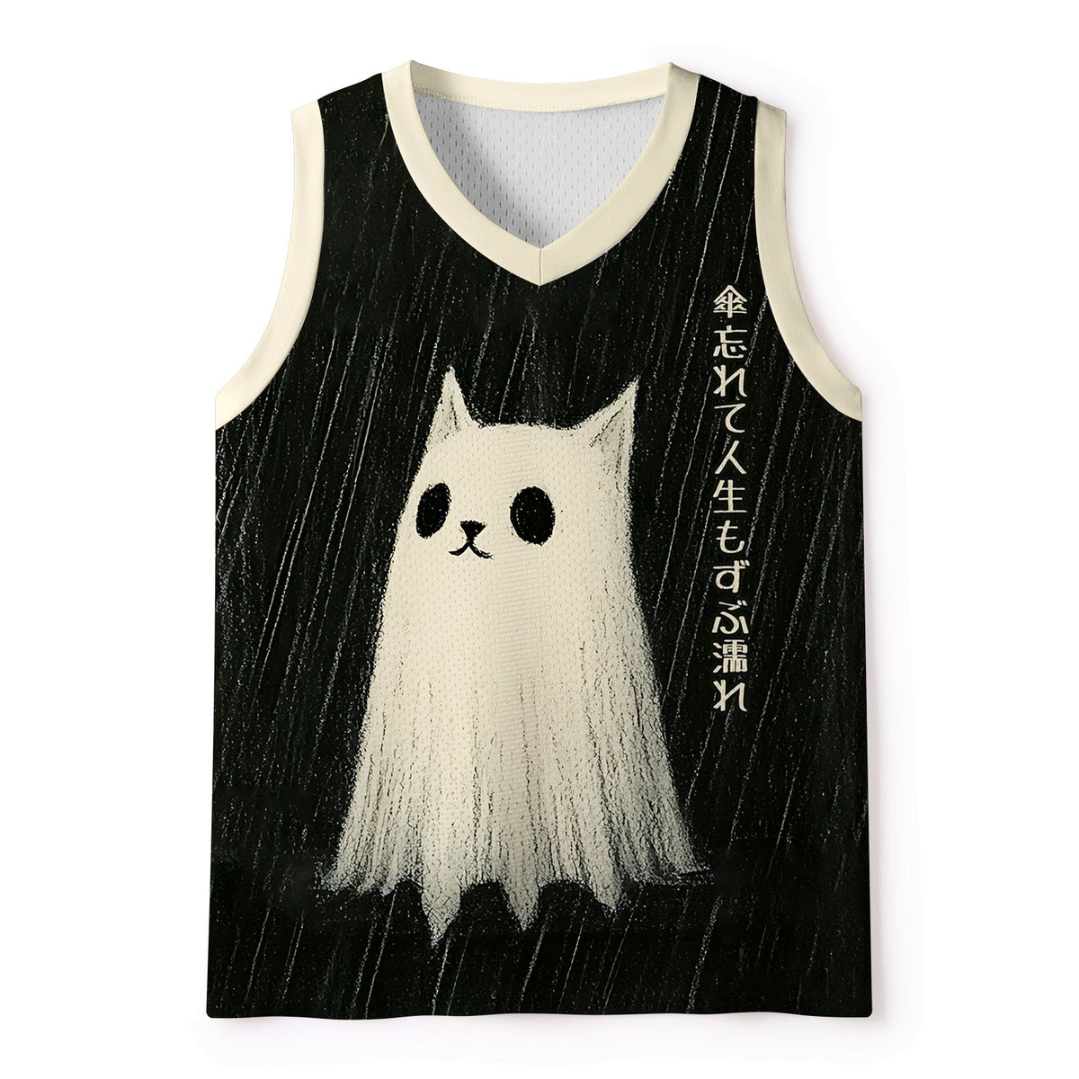 Kyoto-Lion Sad Little Ghost Cat Mesh Tank Top