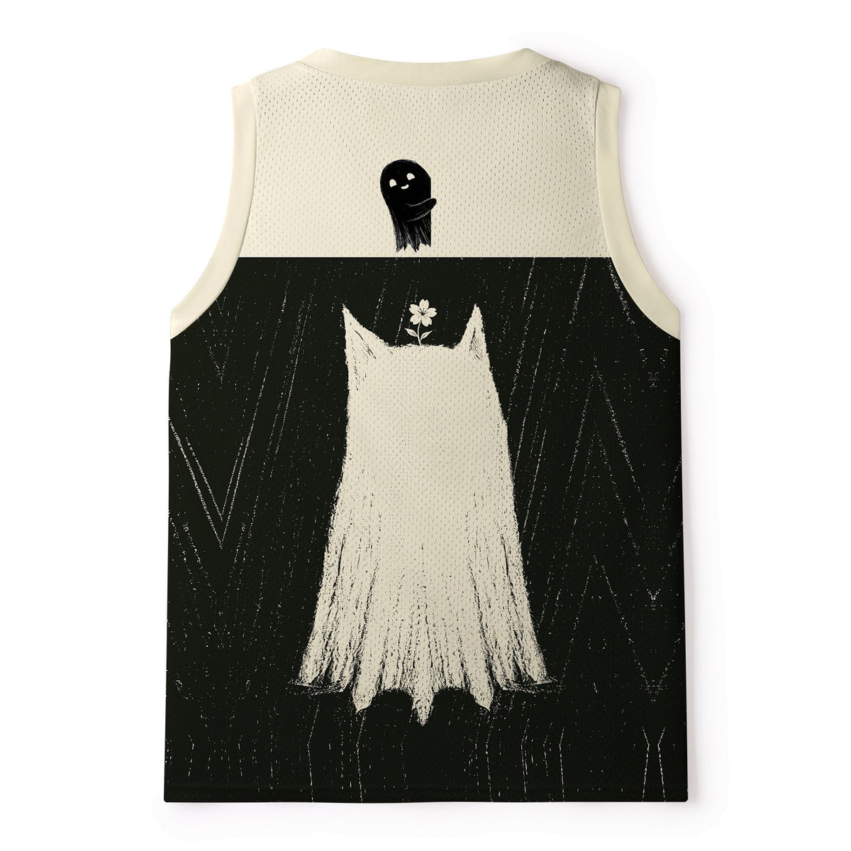 Kyoto-Lion Sad Little Ghost Cat Mesh Tank Top