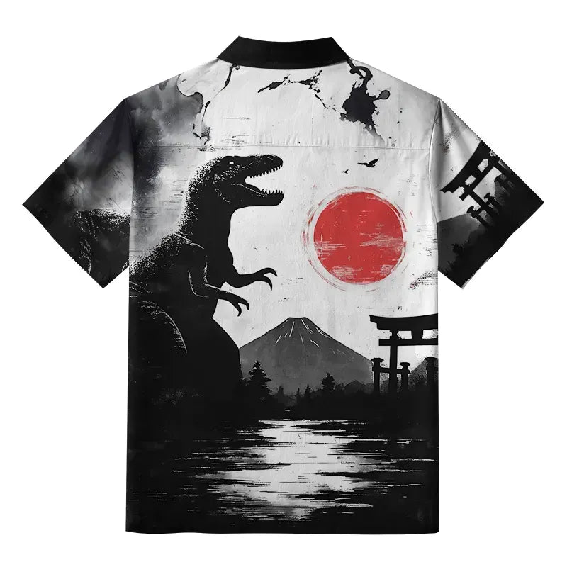 Kyoto-Lion Monster Under Mount Fuji Button-up Shirt