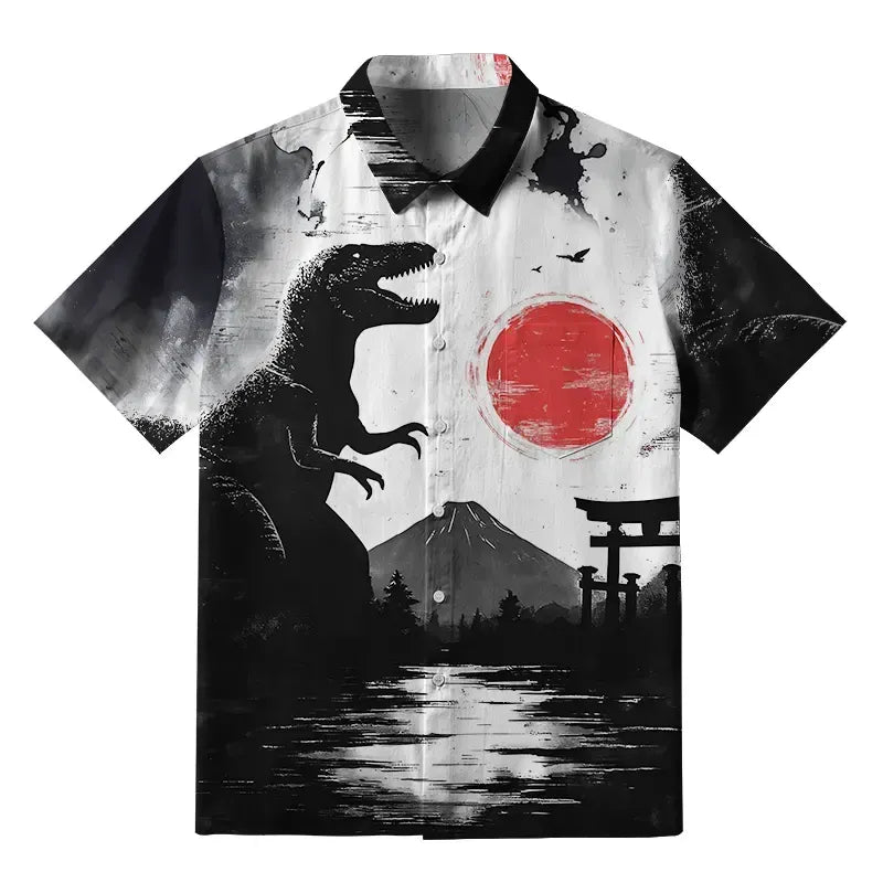 Kyoto-Lion Monster Under Mount Fuji Button-up Shirt