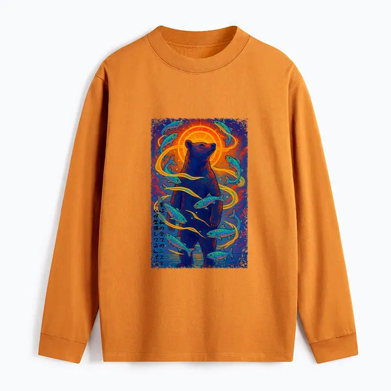 Kyoto-Lion Ukiyoe Bear and Fish Vintage Poster Classic Long Sleeve T-Shirt