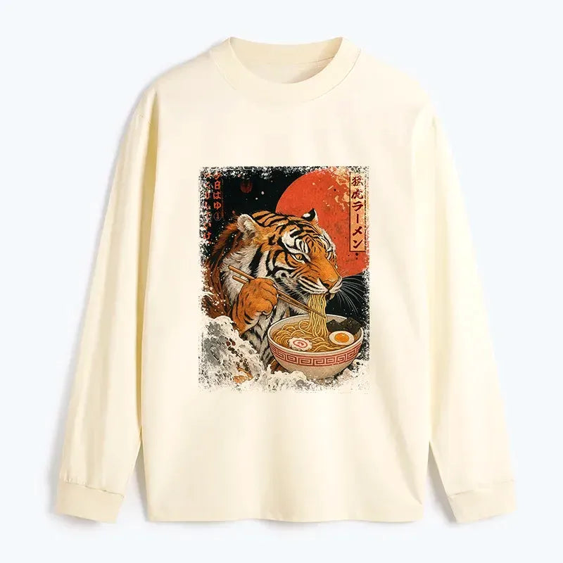 Japanese Ukiyoe Tiger Ramen Long Sleeve T-Shirt