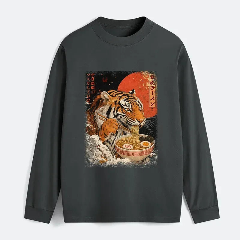 Vintage Japan Tiger Eating Ramen Shirt for Men