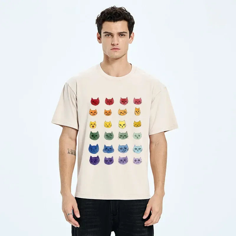 Rainbow Cat Washed Tee for Summer