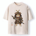 Kyoto-Lion Samurai Cat With Katana Sword Washed T-Shirt