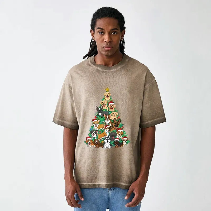 funny christmas tree dog t-shirt