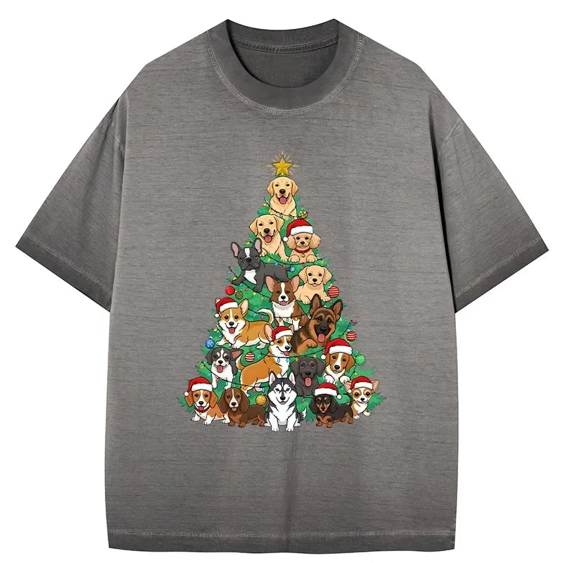 funny christmas tree dog t-shirt