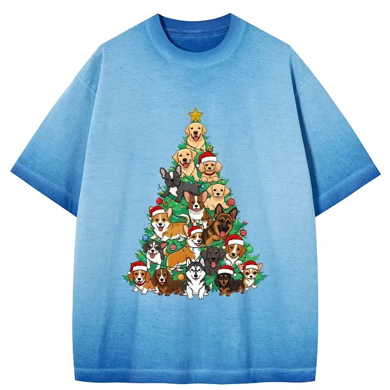 funny christmas tree dog t-shirt