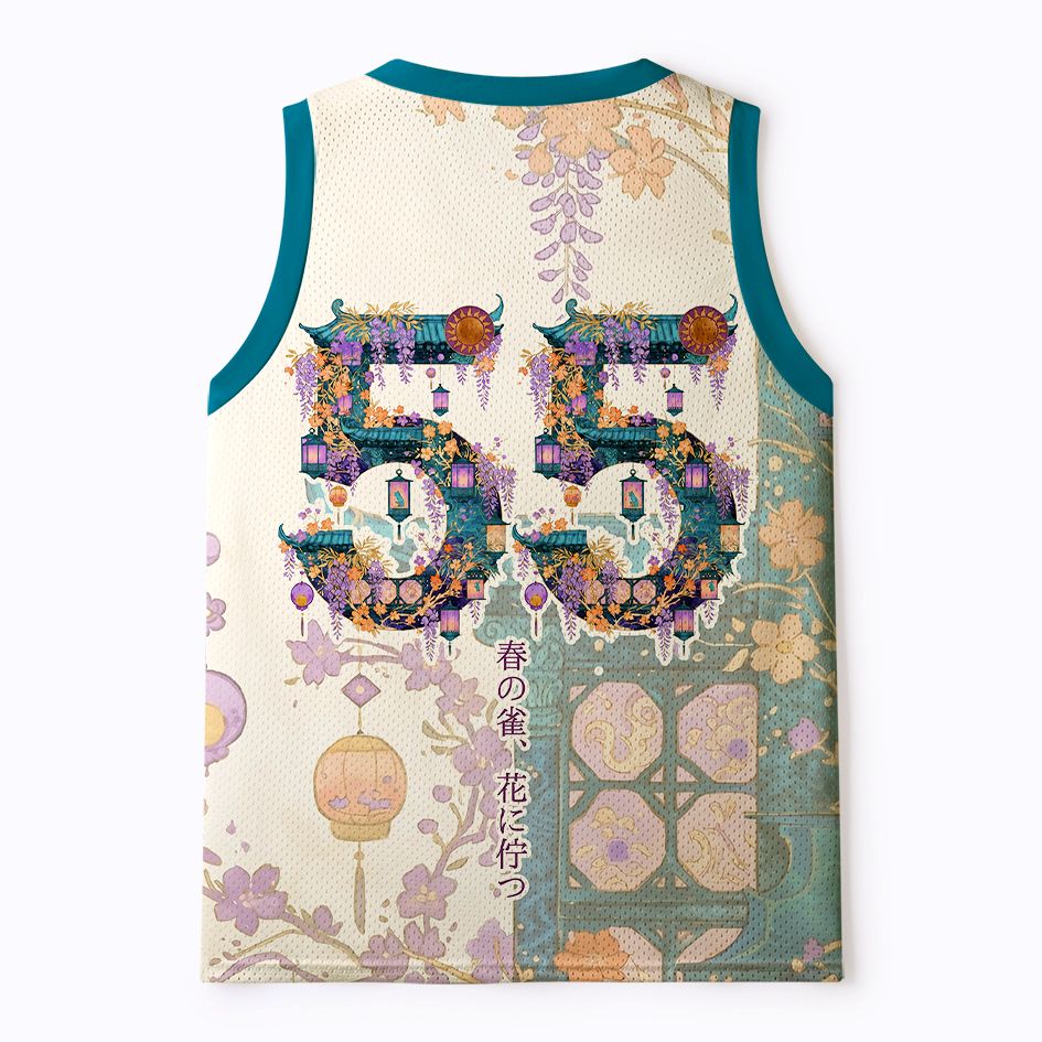 Kyoto-Lion Ukiyo-e Peacock Wisteria Spring Floral Mesh Tank Top