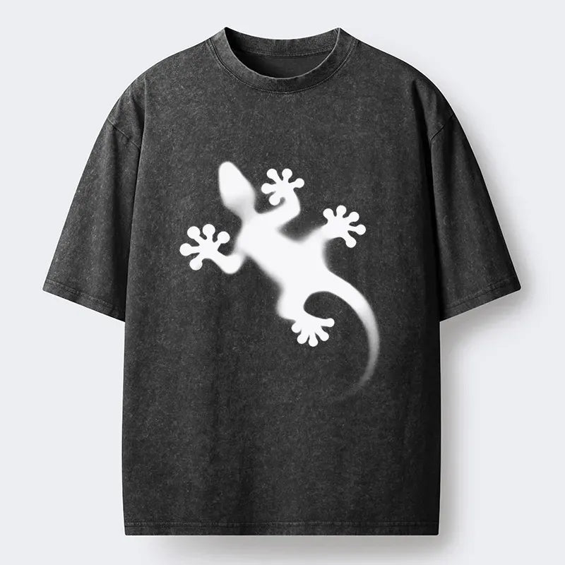 Gecko Silhouette Washed T-Shirt for Summer