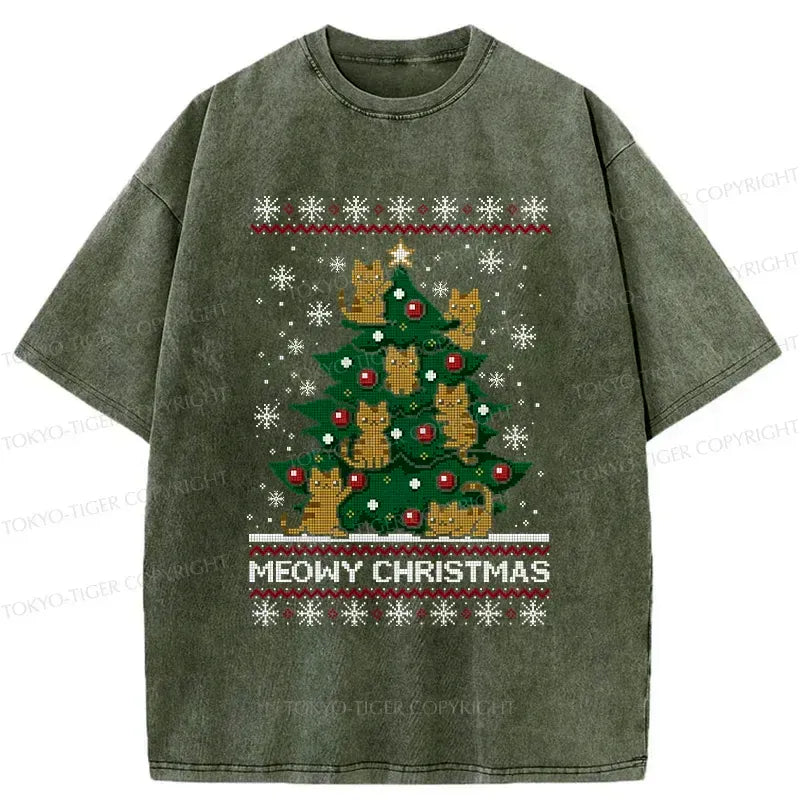 Japanese cat christmas tree t-shirt for gift
