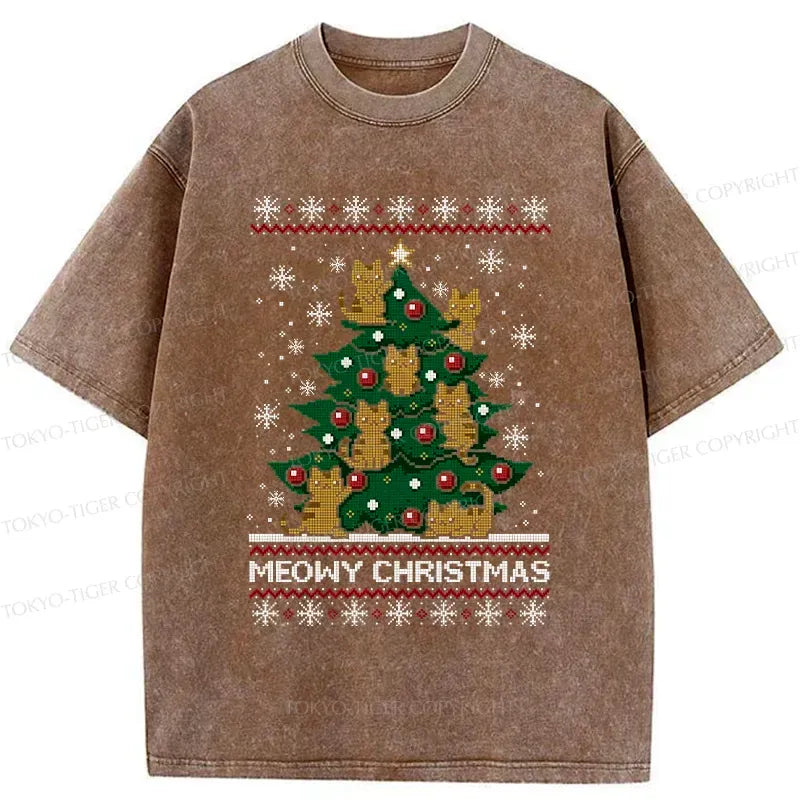 Japanese cat christmas tree t-shirt for gift