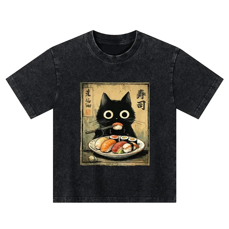 Vintage Japanese Kids T-Shirt with Sushi Cat