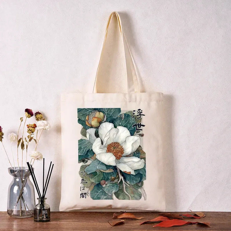 magnolia flower ukiyoe tote bag for spring